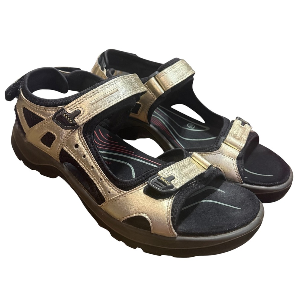 ECCO Offroad Women EU 41/ US 10-10.5 Metallic Gold Leather Sport Hiking Sandals